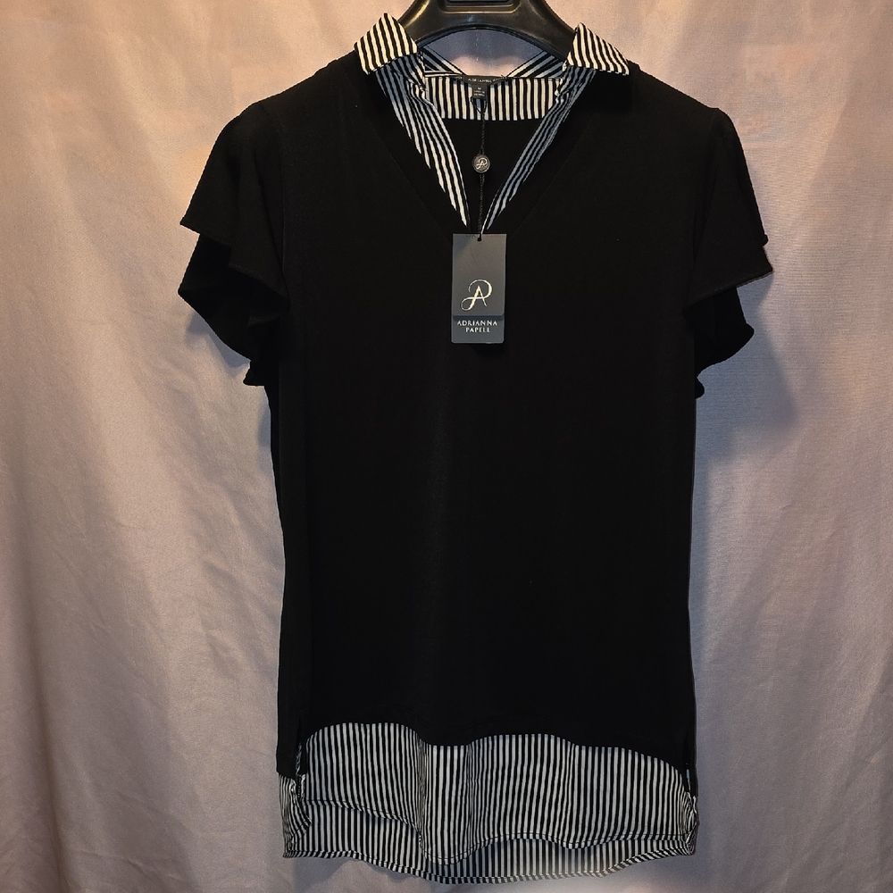 Adrianna Papell Black and White Layered Down Shirt Womens Medium (Virginia #3)